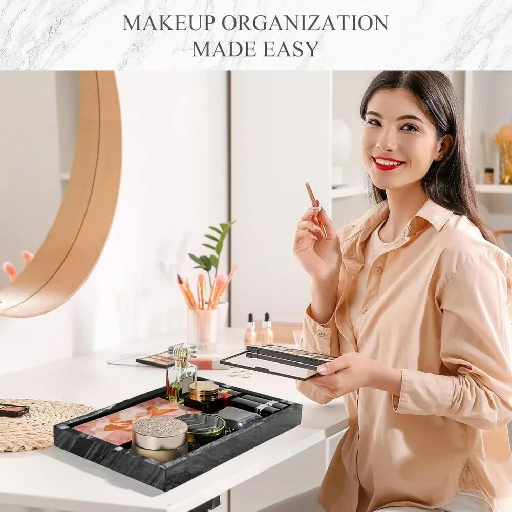 Natural Marble Tray for Bathroom, Genuine Ancient Wood Grain Marble Vanity Tray,